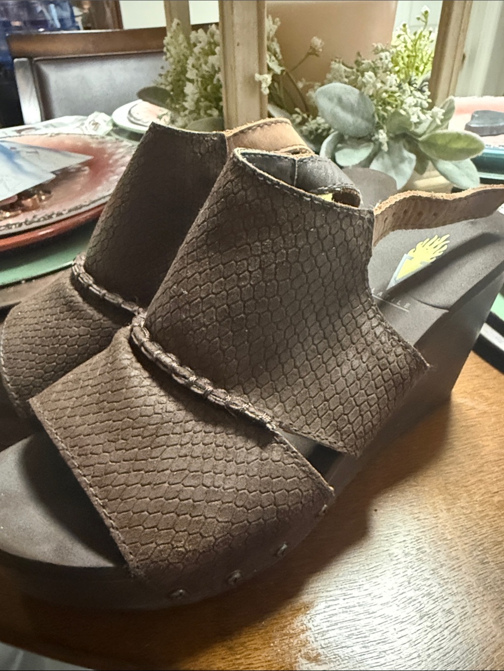 Volatile Brown Textured Braided Wedge Slides